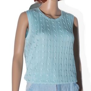 Vintage Evelyn & Arthur Blue Silk Cable Knit Sweater Vest